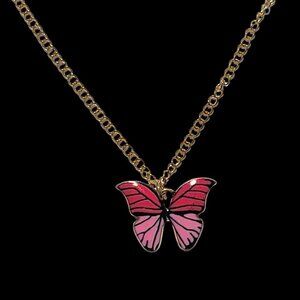 Light & Dark Pink Butterfly Pendant Necklace